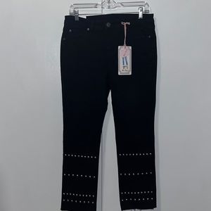 Blue Desire Mid Rise Straight Black Studded Jeans Stretch Cotten Denim Women 11